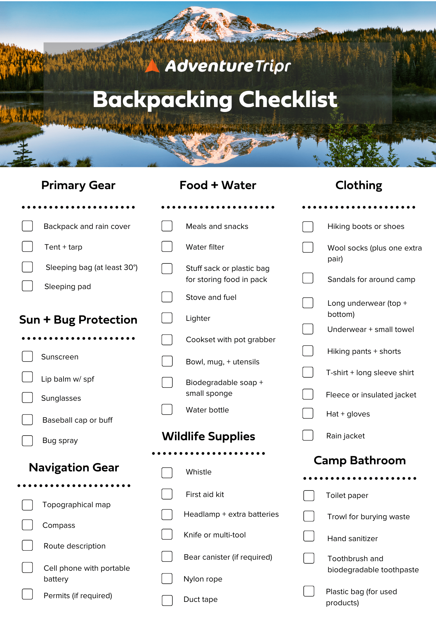 Backpacking Preparation Checklist - Colorful Illustrations - Modern High Resolution Collection